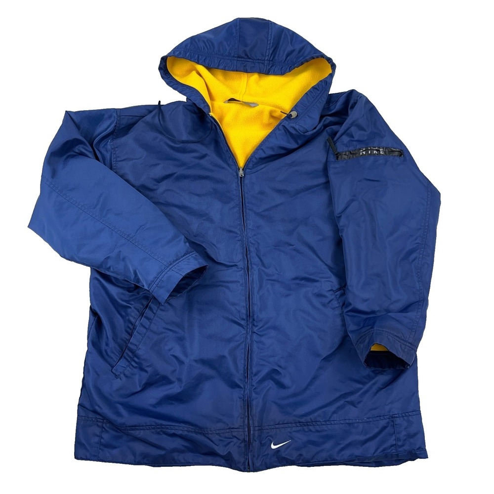 Vintage Y2K Nike Jacket Men Medium Blue Yellow‎ Puffer Parka Coat Reversible